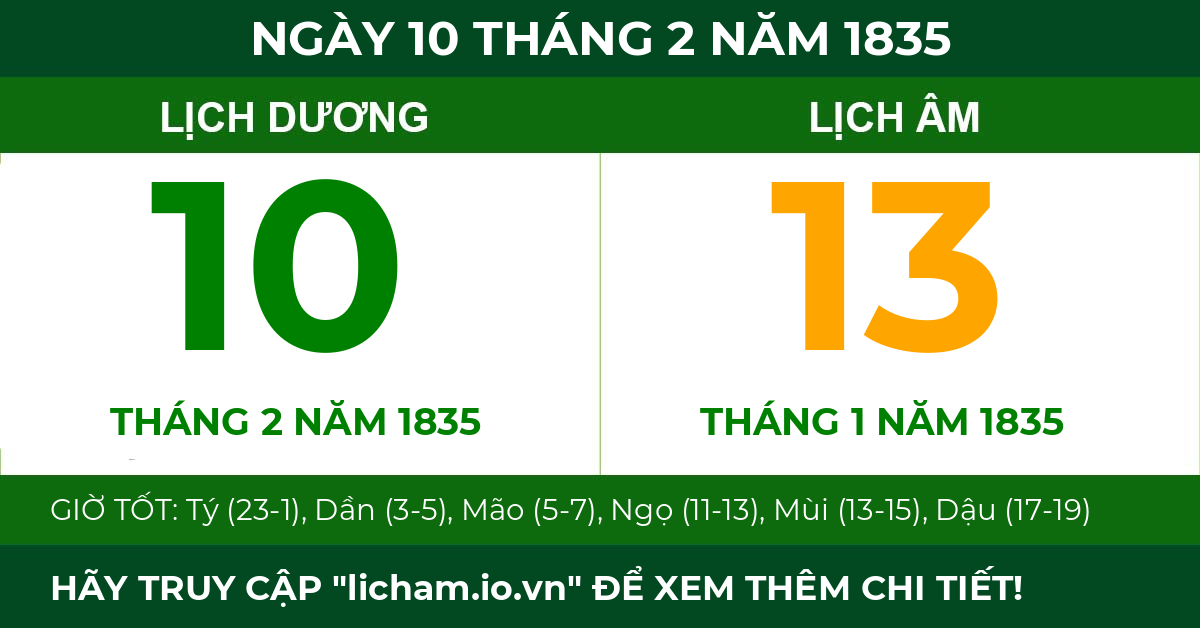 lịch âm ngày 10 tháng 2 năm 1835