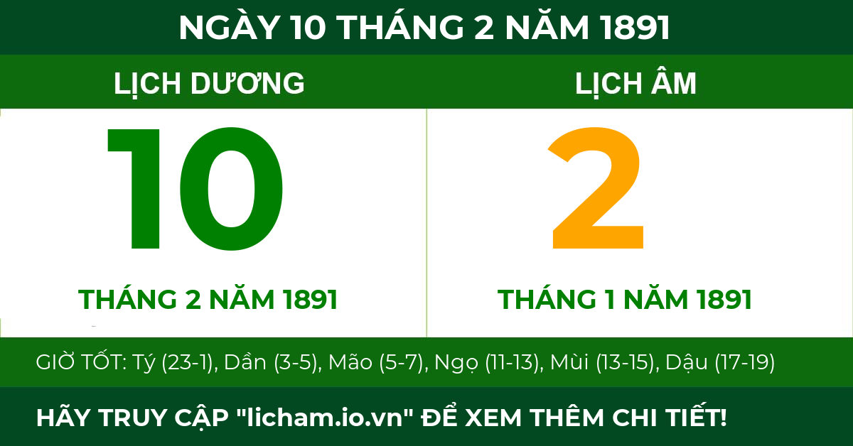 lịch âm ngày 10 tháng 2 năm 1891
