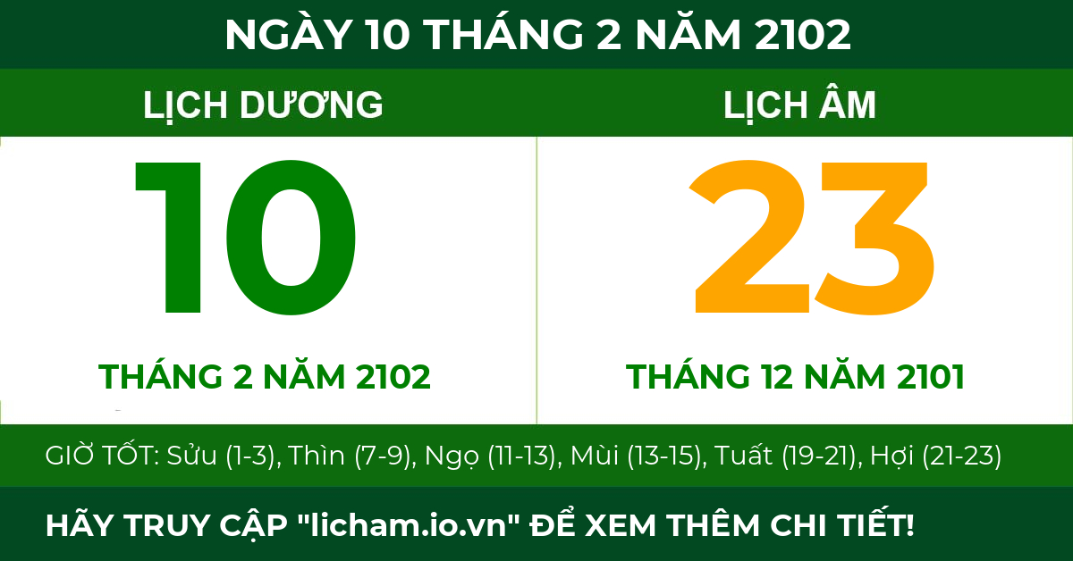 lịch âm ngày 10 tháng 2 năm 2102