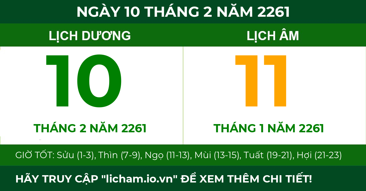 lịch âm ngày 10 tháng 2 năm 2261