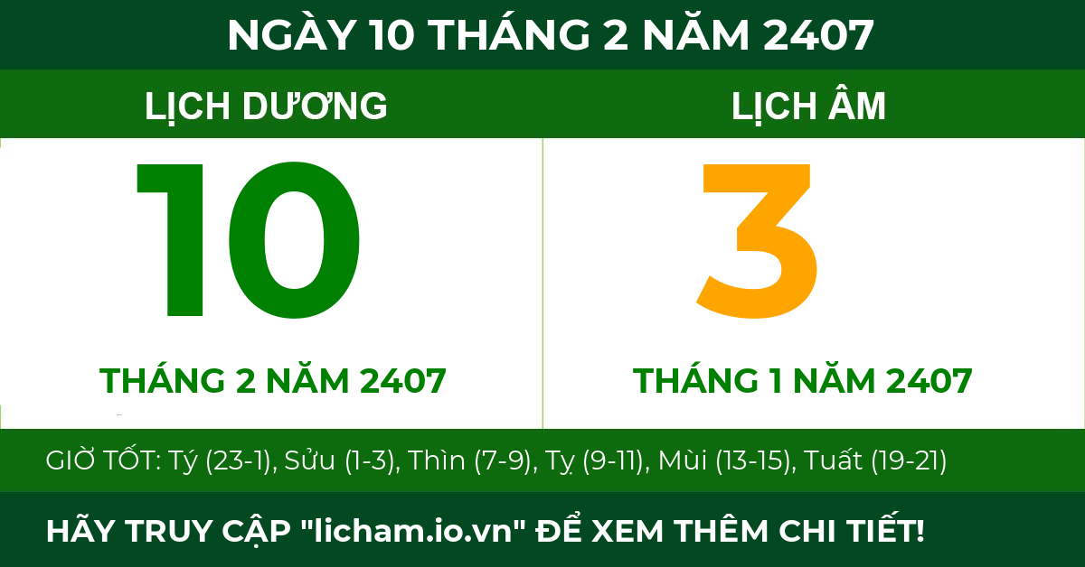 lịch âm ngày 10 tháng 2 năm 2407
