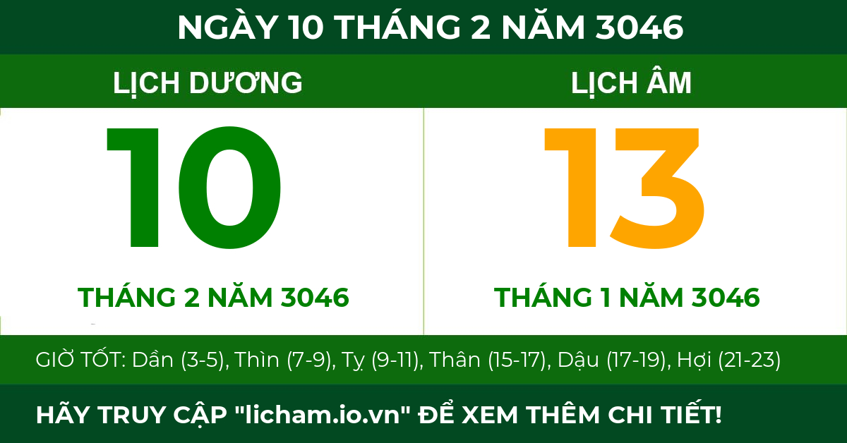 lịch âm ngày 10 tháng 2 năm 3046