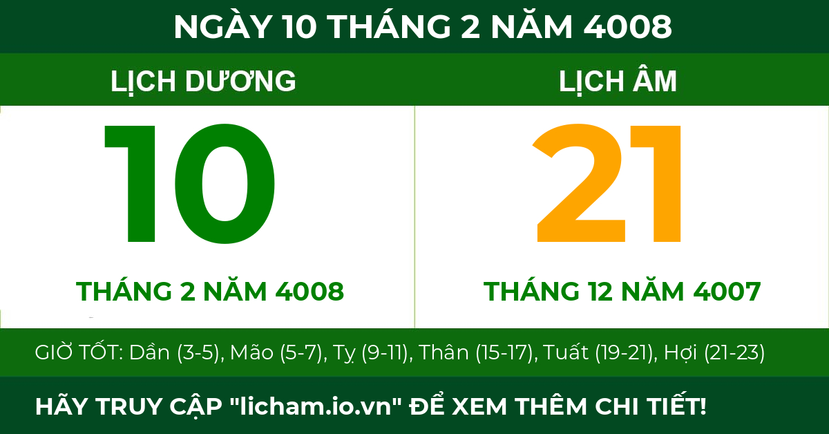 lịch âm ngày 10 tháng 2 năm 4008