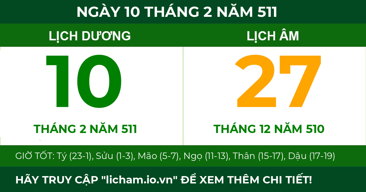 lịch âm ngày 10 tháng 2 năm 511