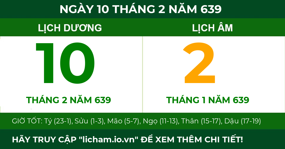 lịch âm ngày 10 tháng 2 năm 639