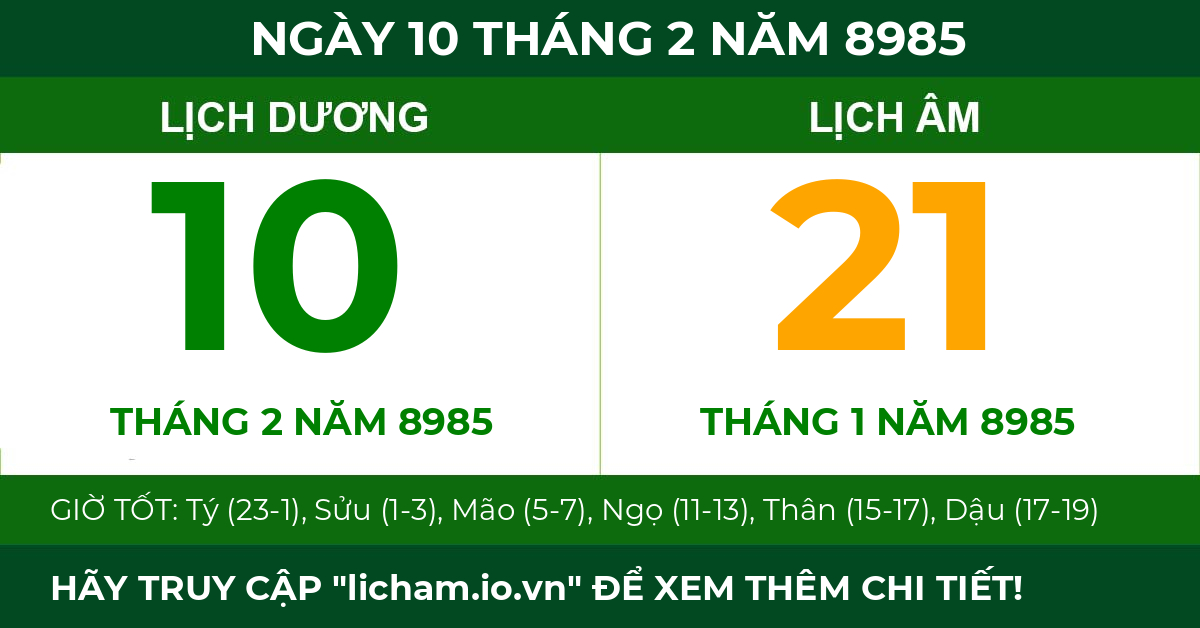 lịch âm ngày 10 tháng 2 năm 8985