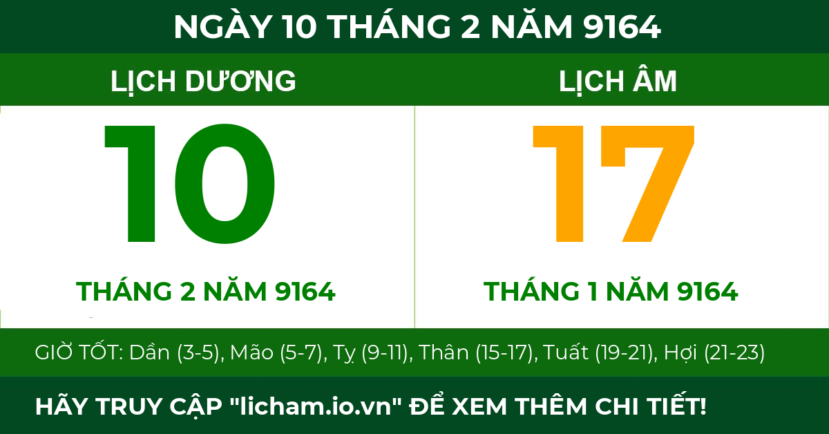 lịch âm ngày 10 tháng 2 năm 9164
