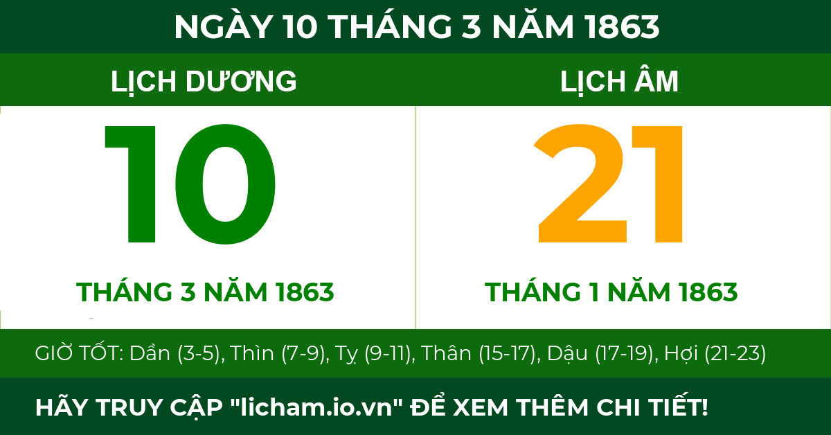 lịch âm ngày 10 tháng 3 năm 1863