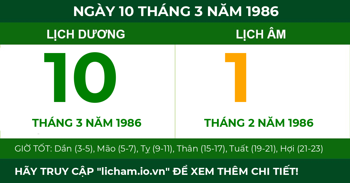 lịch âm ngày 10 tháng 3 năm 1986
