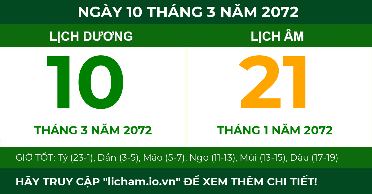 lịch âm ngày 10 tháng 3 năm 2072