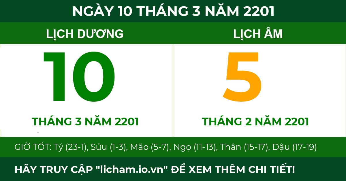 lịch âm ngày 10 tháng 3 năm 2201