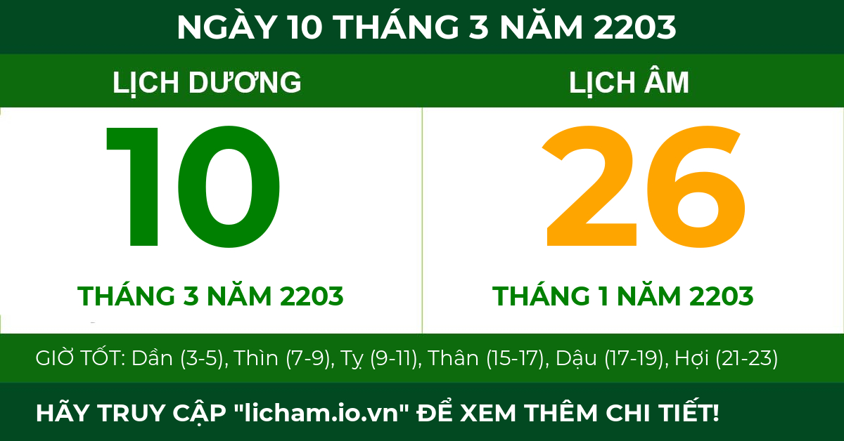 lịch âm ngày 10 tháng 3 năm 2203