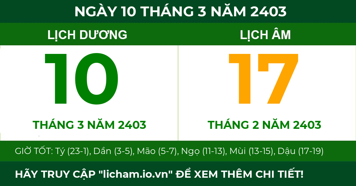 lịch âm ngày 10 tháng 3 năm 2403