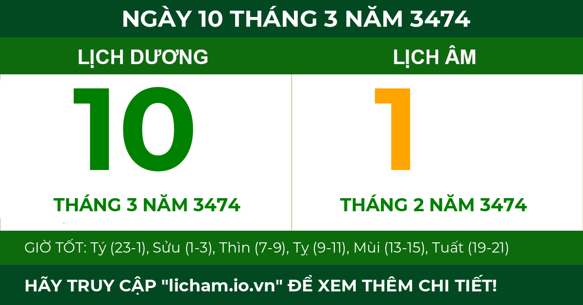 lịch âm ngày 10 tháng 3 năm 3474