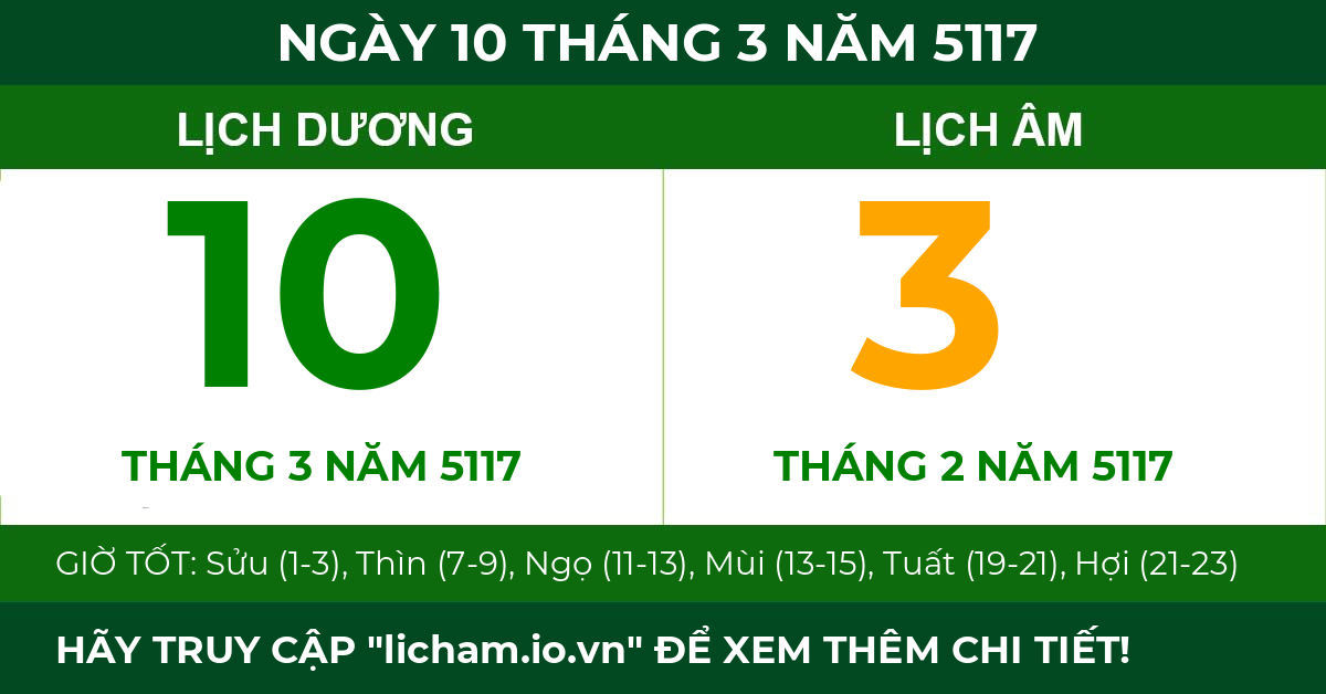 lịch âm ngày 10 tháng 3 năm 5117