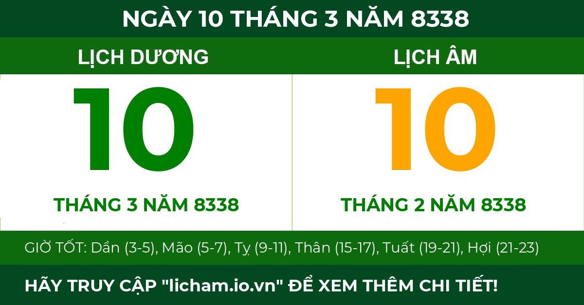 lịch âm ngày 10 tháng 3 năm 8338