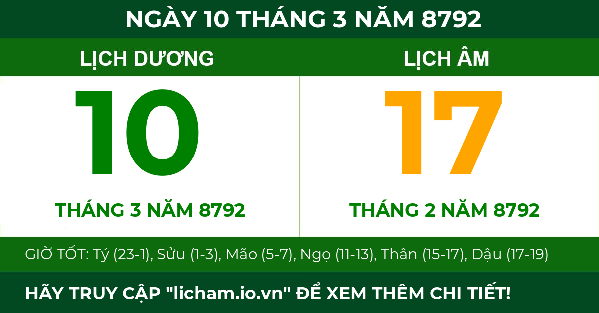 lịch âm ngày 10 tháng 3 năm 8792