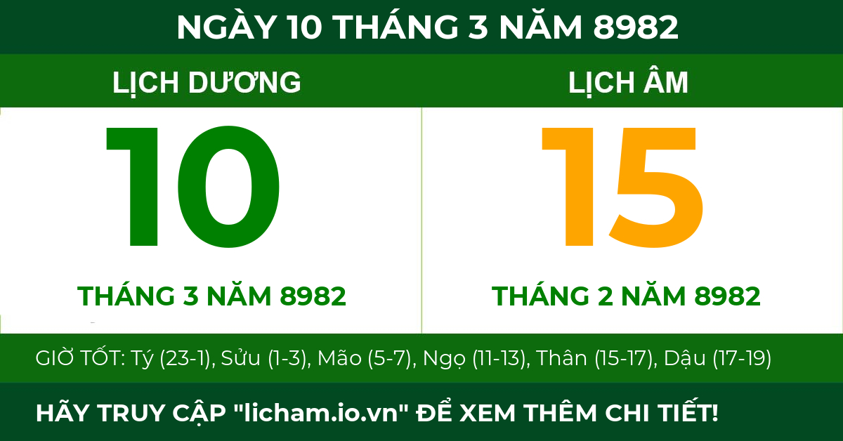 lịch âm ngày 10 tháng 3 năm 8982