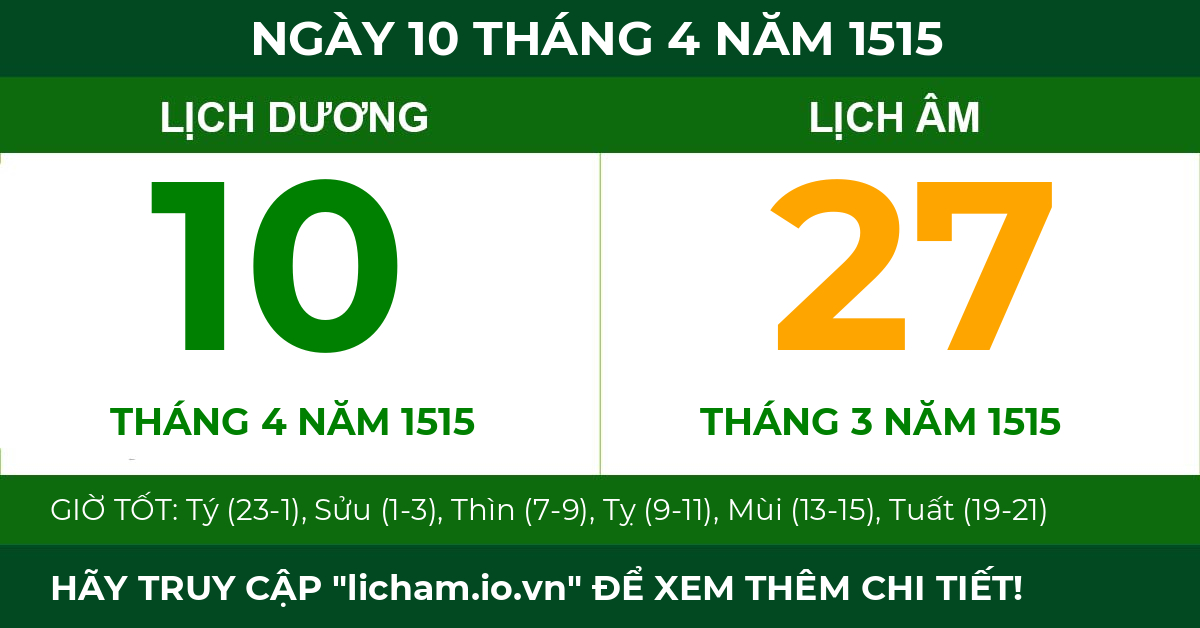 lịch âm ngày 10 tháng 4 năm 1515