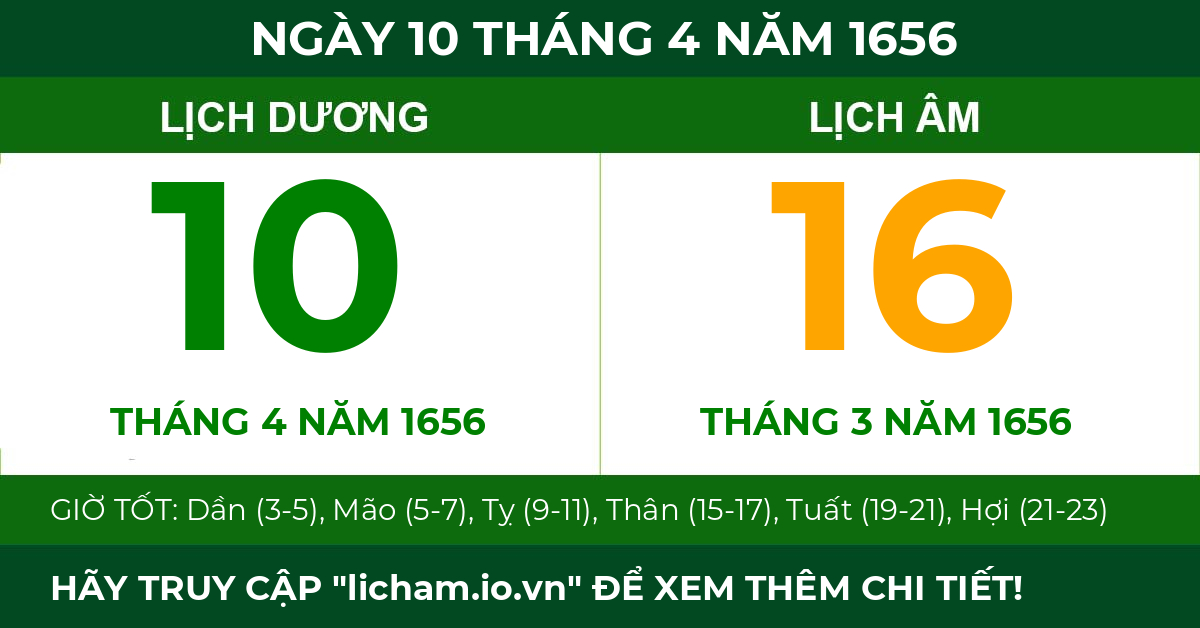 lịch âm ngày 10 tháng 4 năm 1656