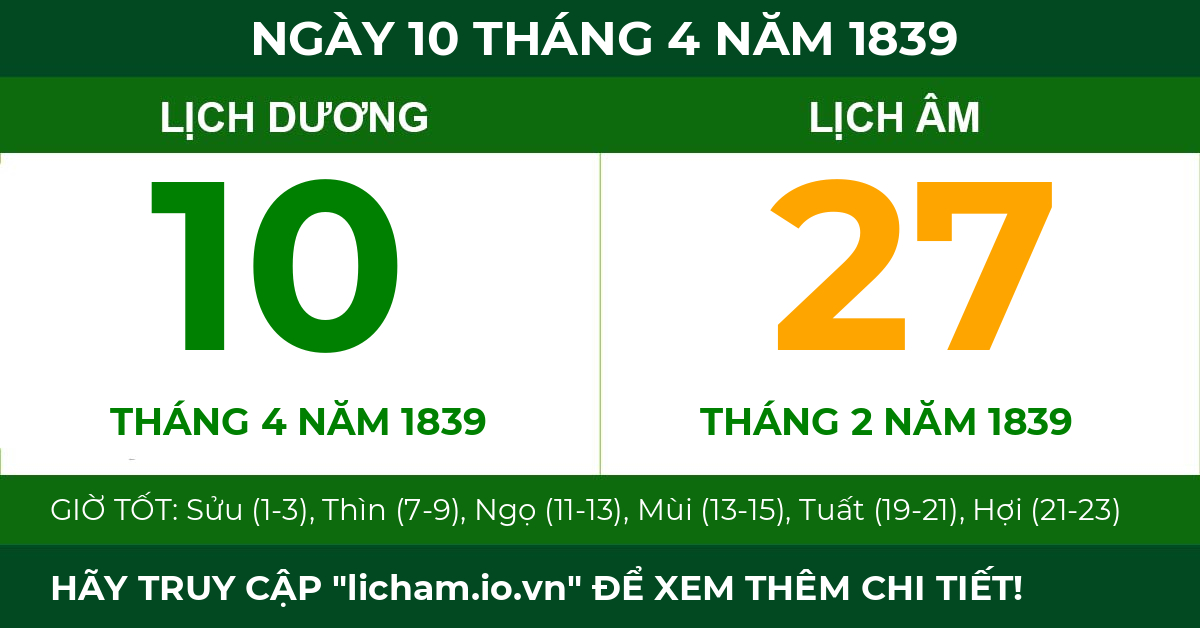 lịch âm ngày 10 tháng 4 năm 1839