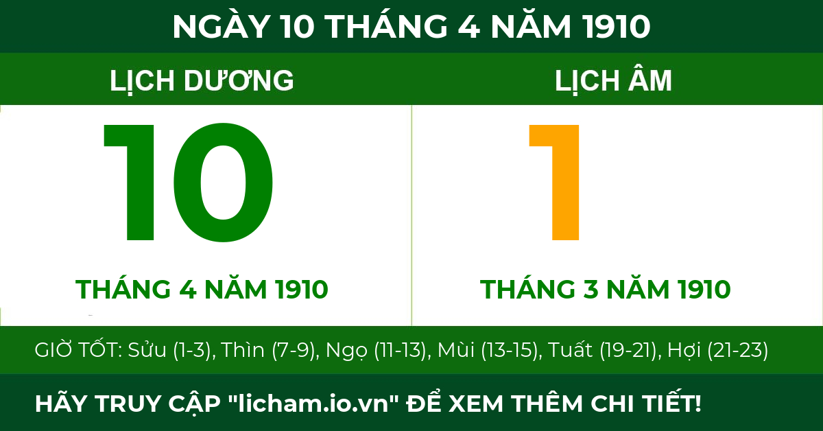 lịch âm ngày 10 tháng 4 năm 1910