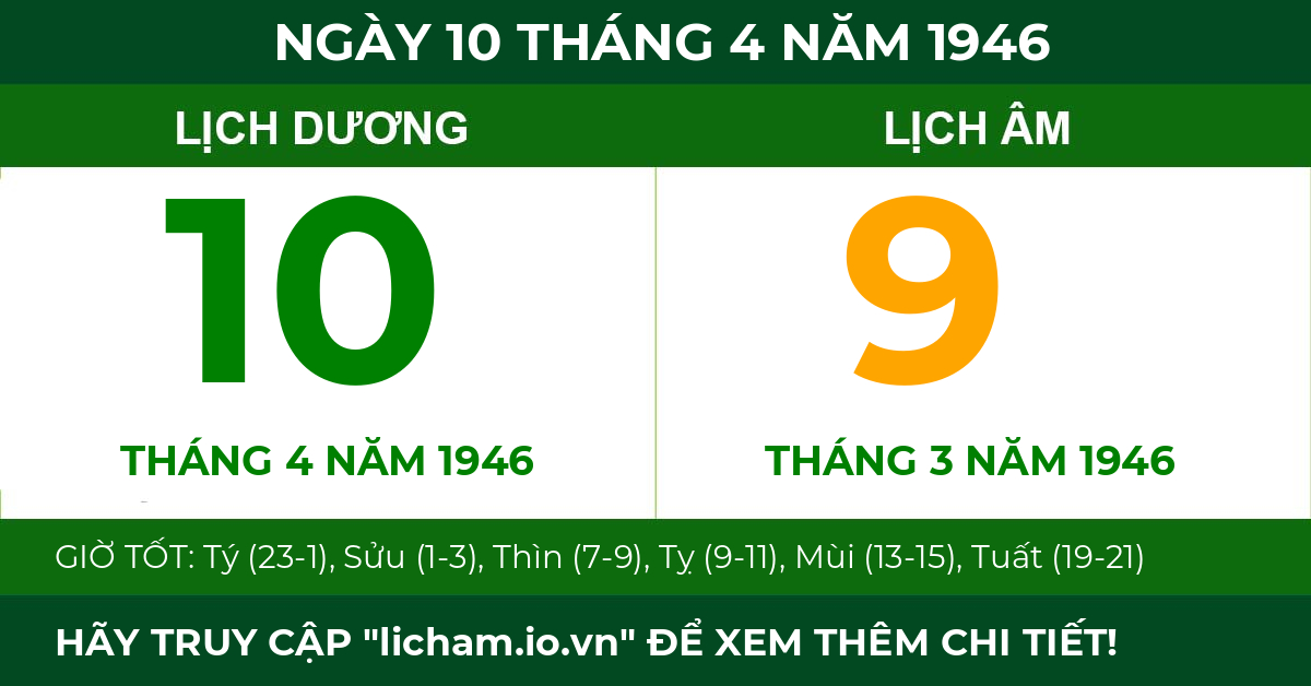 lịch âm ngày 10 tháng 4 năm 1946