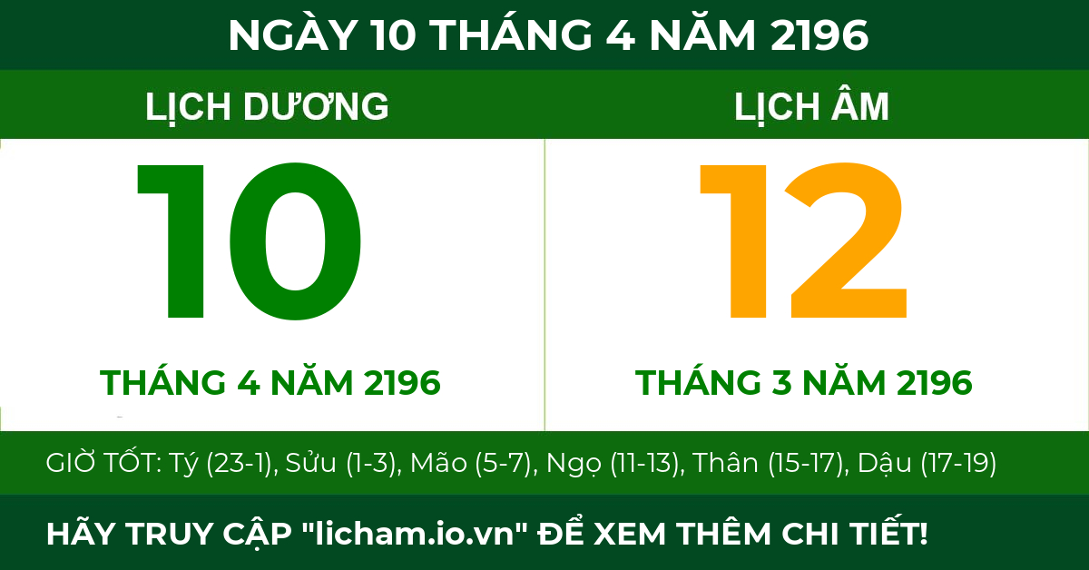 lịch âm ngày 10 tháng 4 năm 2196