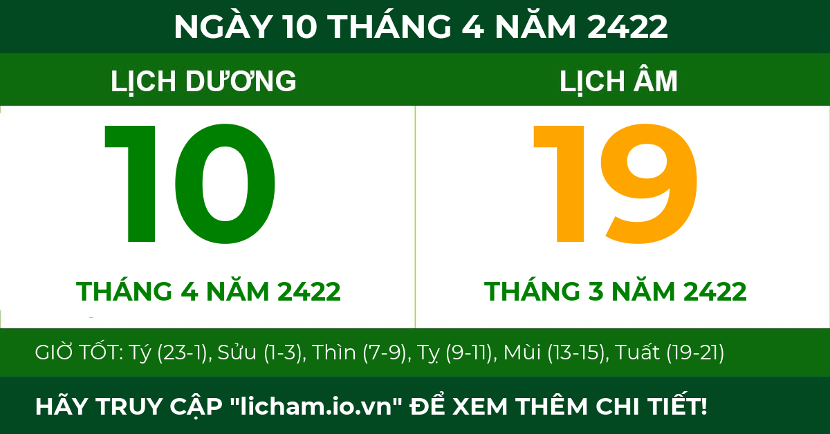 lịch âm ngày 10 tháng 4 năm 2422