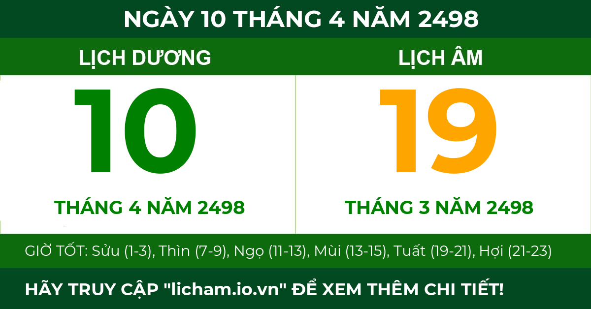 lịch âm ngày 10 tháng 4 năm 2498