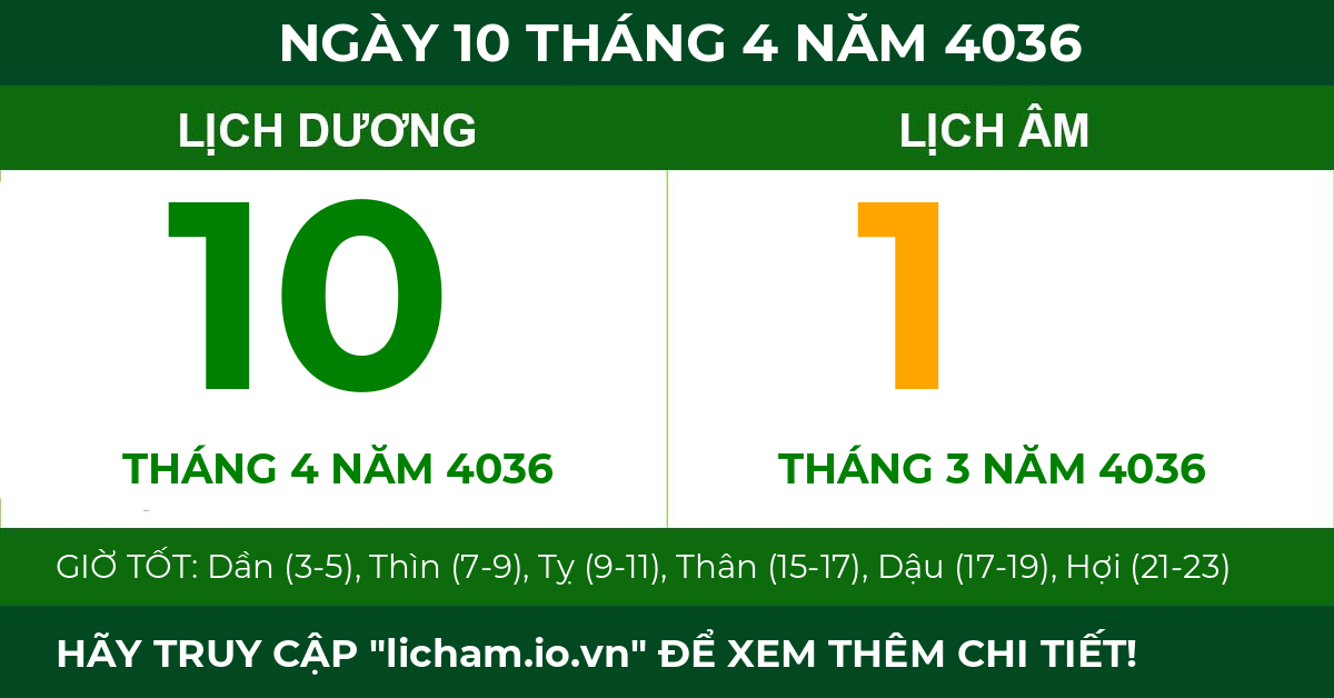 lịch âm ngày 10 tháng 4 năm 4036