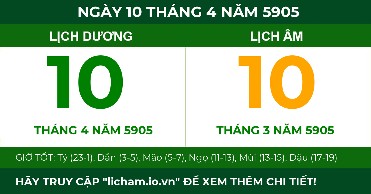 lịch âm ngày 10 tháng 4 năm 5905