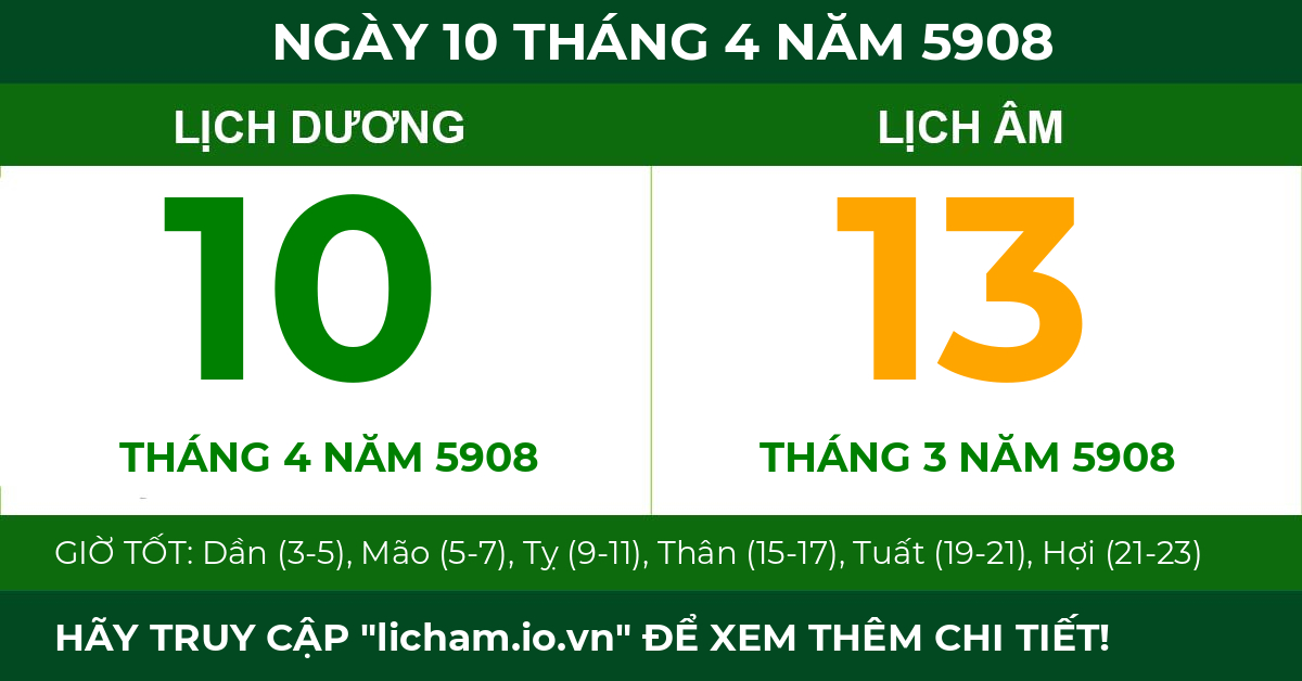 lịch âm ngày 10 tháng 4 năm 5908