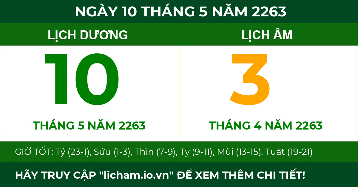 lịch âm ngày 10 tháng 5 năm 2263