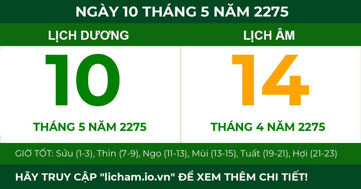 lịch âm ngày 10 tháng 5 năm 2275
