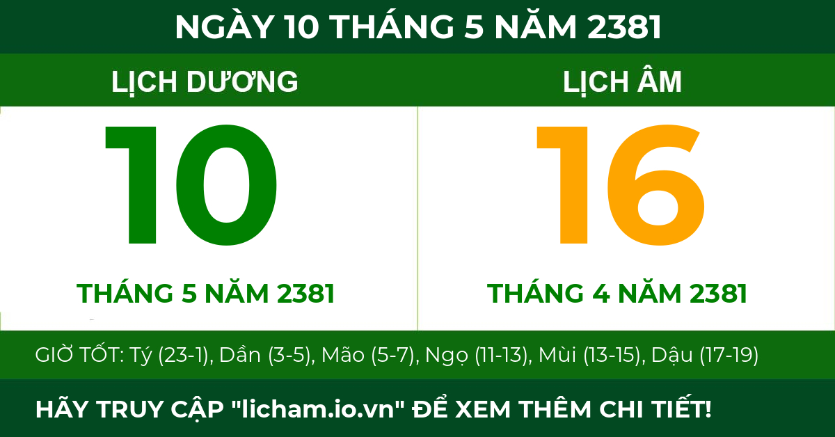 lịch âm ngày 10 tháng 5 năm 2381