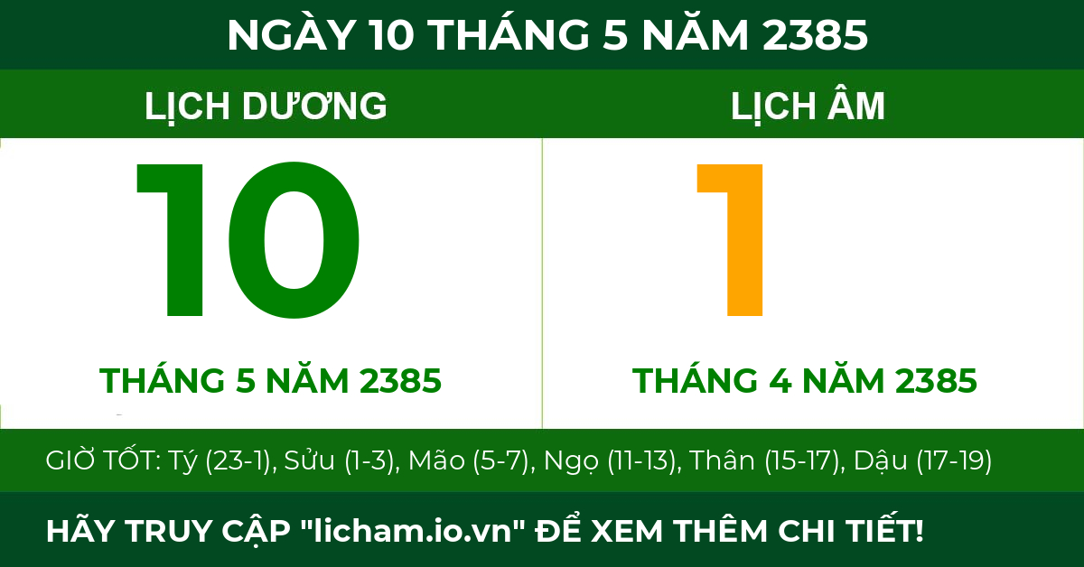 lịch âm ngày 10 tháng 5 năm 2385