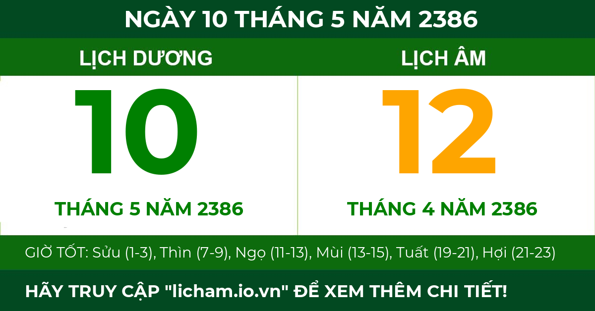 lịch âm ngày 10 tháng 5 năm 2386
