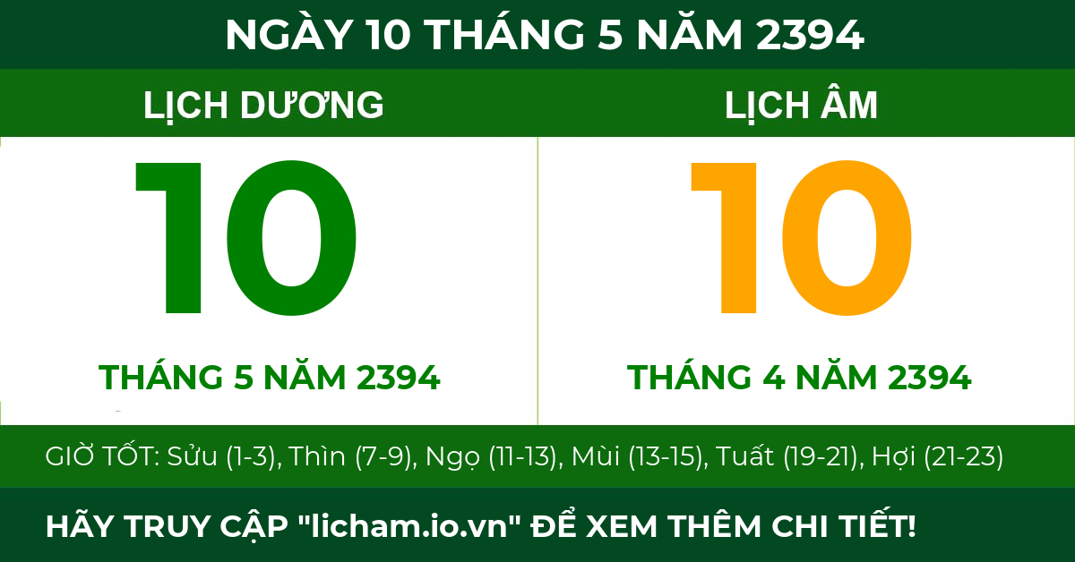 lịch âm ngày 10 tháng 5 năm 2394
