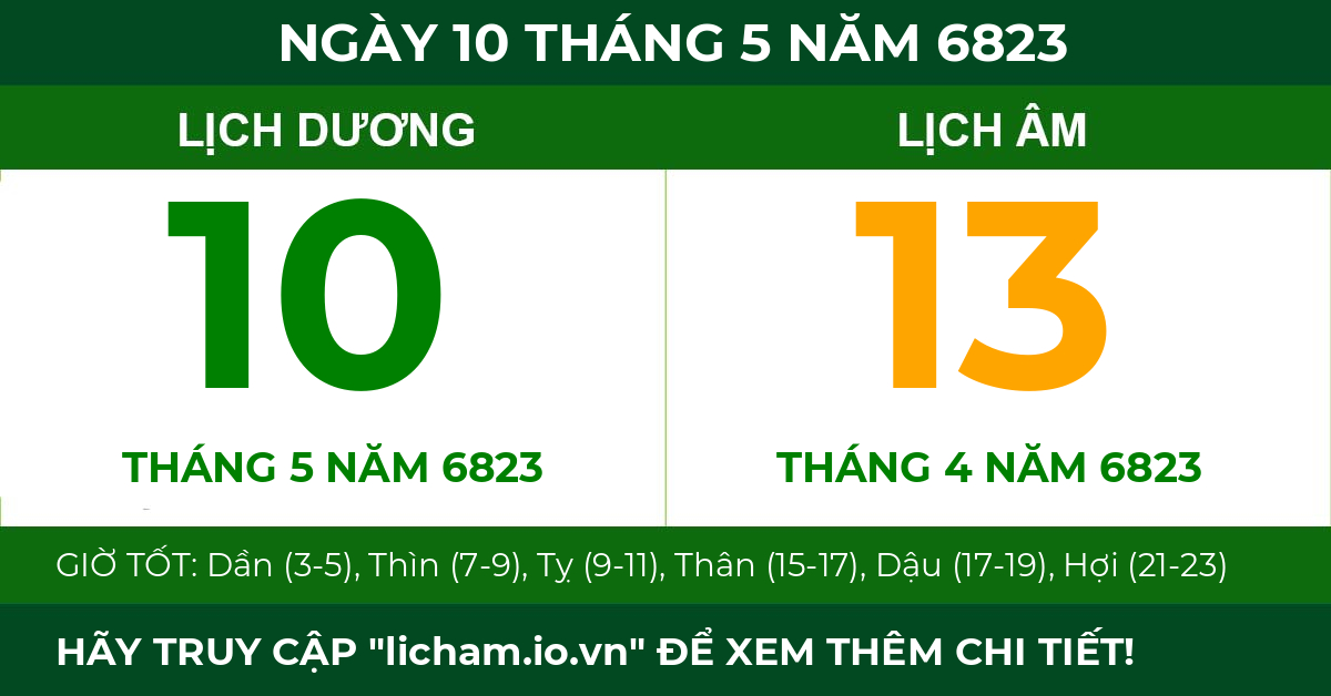 lịch âm ngày 10 tháng 5 năm 6823