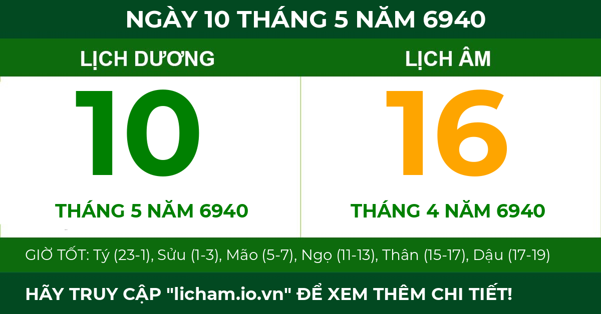 lịch âm ngày 10 tháng 5 năm 6940