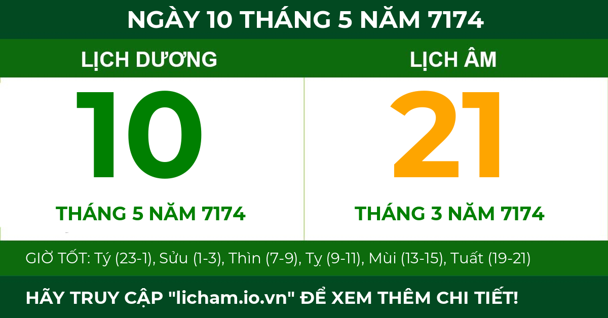 lịch âm ngày 10 tháng 5 năm 7174