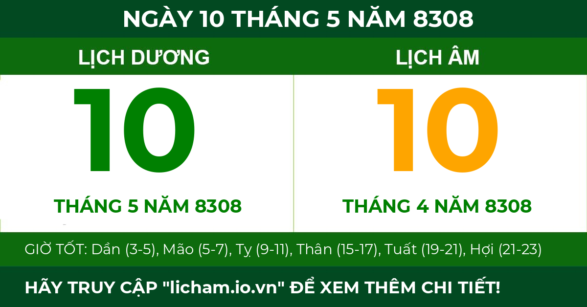 lịch âm ngày 10 tháng 5 năm 8308