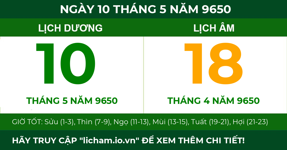 lịch âm ngày 10 tháng 5 năm 9650