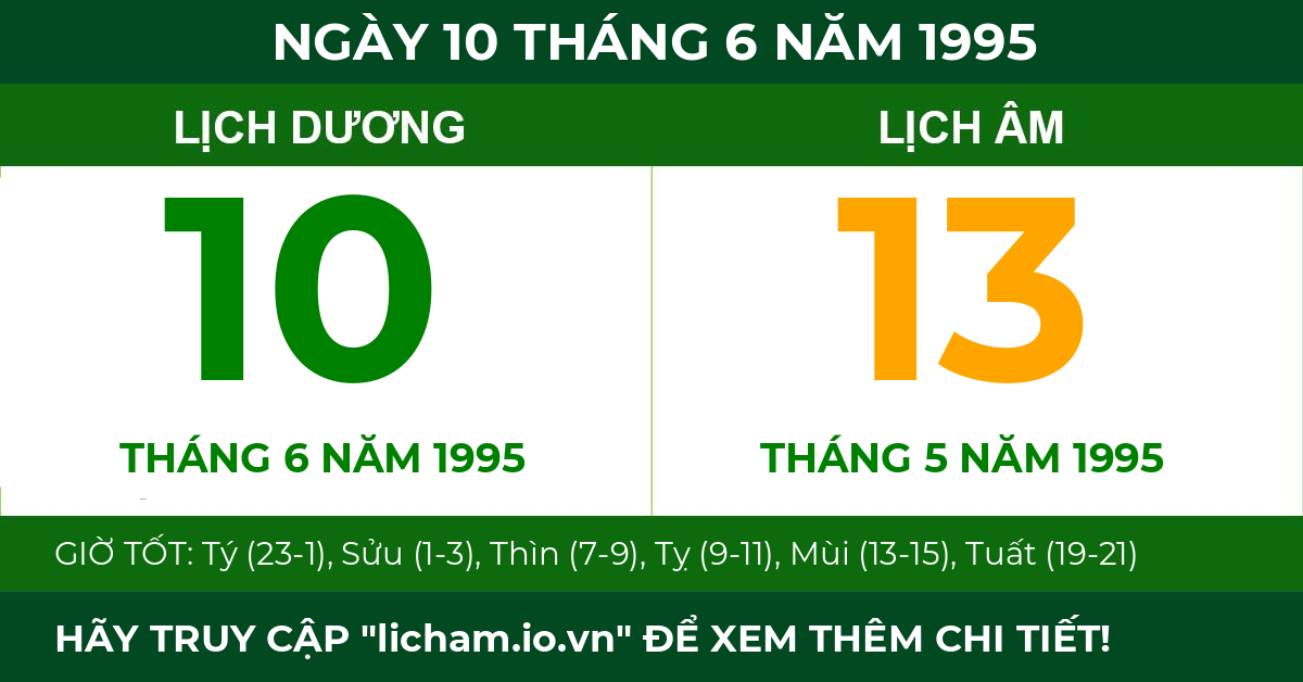 lịch âm ngày 10 tháng 6 năm 1995