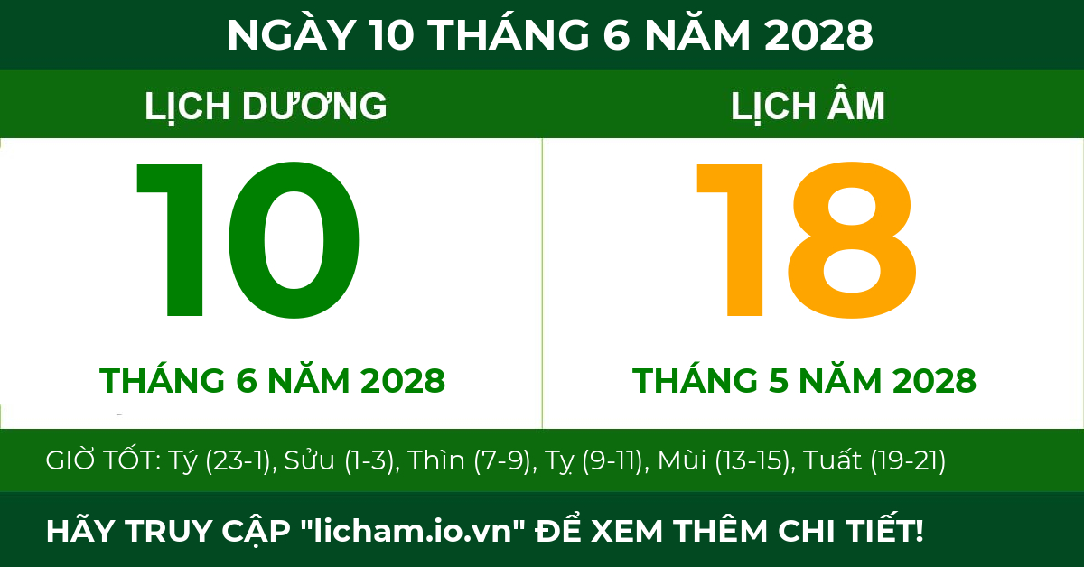 lịch âm ngày 10 tháng 6 năm 2028
