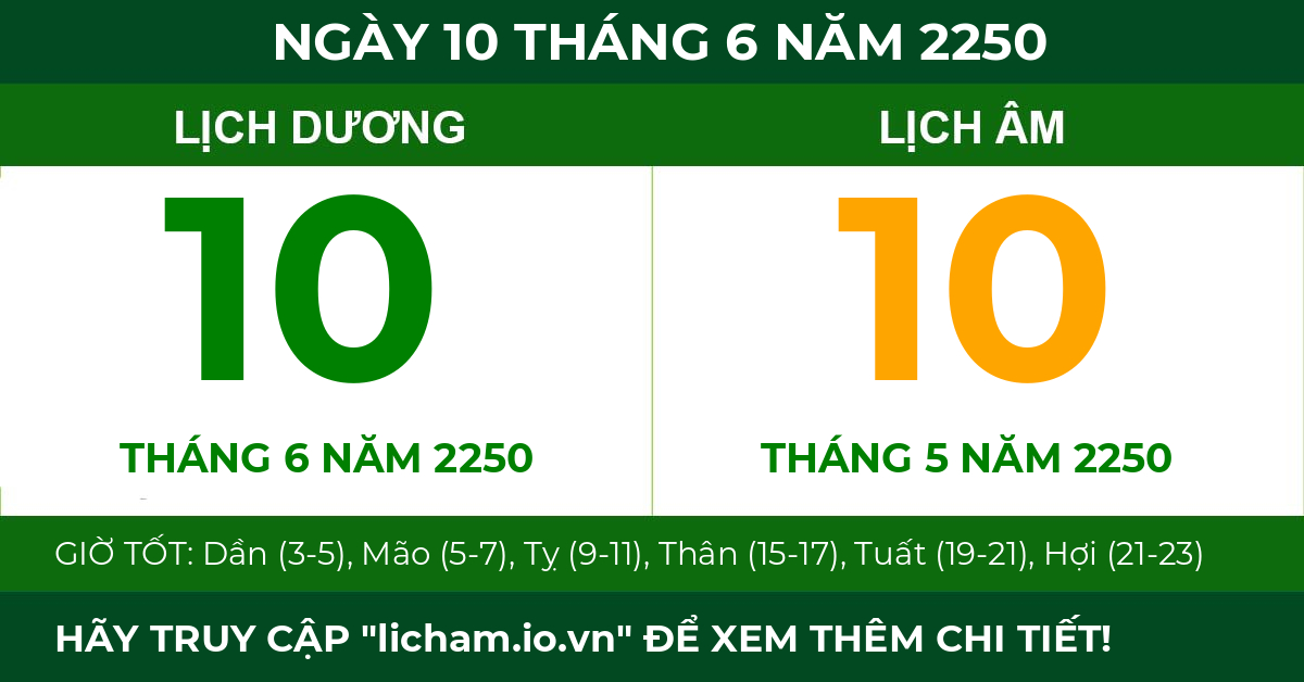lịch âm ngày 10 tháng 6 năm 2250