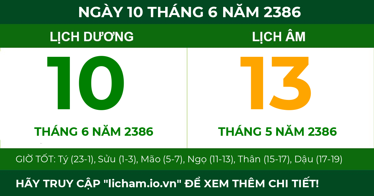 lịch âm ngày 10 tháng 6 năm 2386