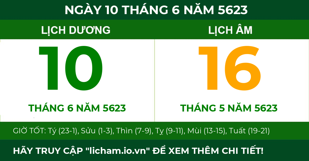 lịch âm ngày 10 tháng 6 năm 5623