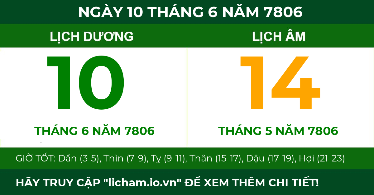 lịch âm ngày 10 tháng 6 năm 7806